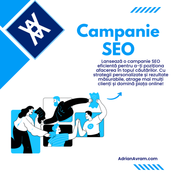 Lansează o campanie SEO eficientă pentru a-ți poziționa afacerea în topul căutărilor Google. Cu strategii personalizate și rezultate măsurabile, atrage mai mulți clienți și domină piața online!